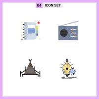 4 Thematic Vector Flat Icons and Editable Symbols of book nature diary radio idea Editable Vector Design Elements