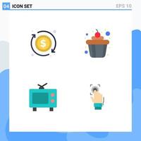 Pack of 4 Modern Flat Icons Signs and Symbols for Web Print Media such as dollar fingerprint cake tv recognition Editable Vector Design Elements