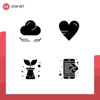 Pack of 4 Modern Solid Glyphs Signs and Symbols for Web Print Media such as wind plant heart education puzzle Editable Vector Design Elements