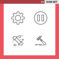 Mobile Interface Line Set of 4 Pictograms of basic right setting arrow hammer Editable Vector Design Elements