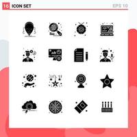 Pictogram Set of 16 Simple Solid Glyphs of business web accessories html coding Editable Vector Design Elements