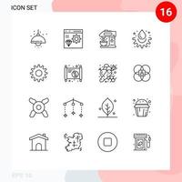 Set of 16 Vector Outlines on Grid for cog drop development water drink Editable Vector Design Elements