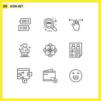 Modern Set of 9 Outlines Pictograph of anemone baked gestures muffins cake Editable Vector Design Elements