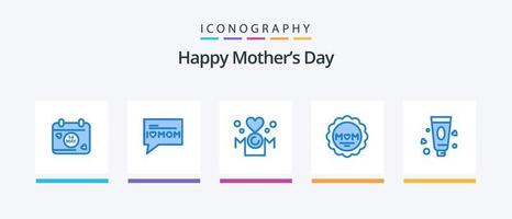 feliz día de la madre azul 5 paquete de iconos que incluye pasta de dientes. crema. inscripción. mamá. amar. diseño de iconos creativos vector