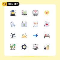 Pictogram Set of 16 Simple Flat Colors of identity face fun man lcd Editable Pack of Creative Vector Design Elements