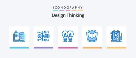 Design Thinking Blue 5 Icon Pack Including cube. 3d. digital. light. solution. Creative Icons Design vector