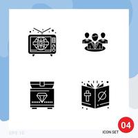 Group of 4 Solid Glyphs Signs and Symbols for news chest world wide gossip bible Editable Vector Design Elements