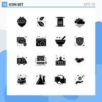 Mobile Interface Solid Glyph Set of 16 Pictograms of security email scroll weather cloud Editable Vector Design Elements