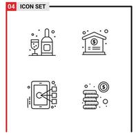 4 Creative Icons Modern Signs and Symbols of drink target medical cell coins Editable Vector Design Elements