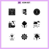 Pack of 9 Modern Solid Glyphs Signs and Symbols for Web Print Media such as web spa app service navigation Editable Vector Design Elements