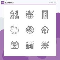 Set of 9 Vector Outlines on Grid for wheel studded card weather cloud Editable Vector Design Elements