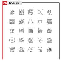 Set of 25 Modern UI Icons Symbols Signs for building sign computer arrow collapse Editable Vector Design Elements