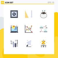 Pictogram Set of 9 Simple Flat Colors of graph analytics movember analytics report Editable Vector Design Elements