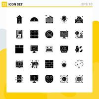 25 Thematic Vector Solid Glyphs and Editable Symbols of disk income building finance fashion Editable Vector Design Elements