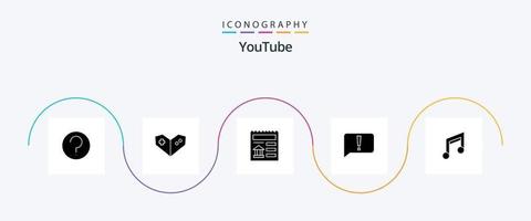 Youtube Glyph 5 Icon Pack Including design. app. document. ui. error vector