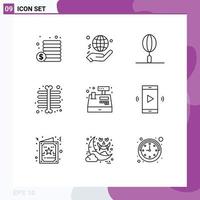 9 Creative Icons Modern Signs and Symbols of register cash drink skeleton xray chest Editable Vector Design Elements