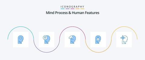 proceso mental y características humanas paquete de iconos azul 5 que incluye datos. seguro. mente. cerrar. mente vector