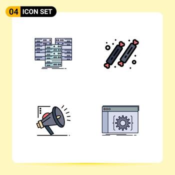 Filledline Flat Color Pack of 4 Universal Symbols of center sweet database food atoumation Editable Vector Design Elements