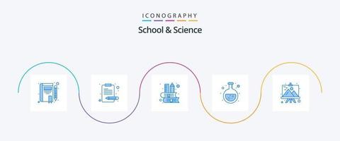 paquete de iconos de escuela y ciencia azul 5 que incluye marco. matraz. libro. laboratorio. química vector