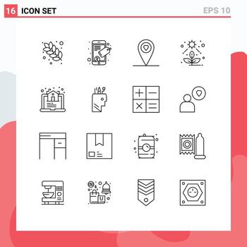 16 Universal Outlines Set for Web and Mobile Applications education real heart house succulent Editable Vector Design Elements