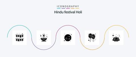 Holi Glyph 5 Icon Pack Including india. color. moon. celebrate. holi vector