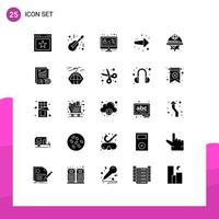 25 User Interface Solid Glyph Pack of modern Signs and Symbols of right back musical arrow monitor Editable Vector Design Elements