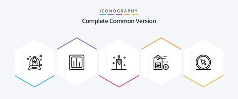 Complete Common Version 25 Line icon pack including click. label. statistics. add. light vector