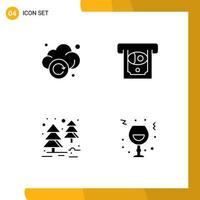Solid Glyph Pack of 4 Universal Symbols of cloud tree technology money glass Editable Vector Design Elements