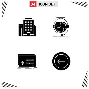 conjunto de 4 glifos sólidos vectoriales en cuadrícula para consulta de objetos de oficina configuración de aprendizaje electrónico elementos de diseño vectorial editables vector