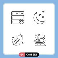 4 User Interface Line Pack of modern Signs and Symbols of database lab moon tag research Editable Vector Design Elements