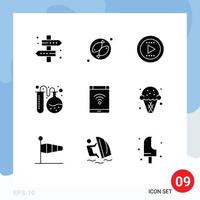 Universal Icon Symbols Group of 9 Modern Solid Glyphs of network connection tone education flask tube Editable Vector Design Elements