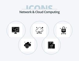 Network And Cloud Computing Glyph Icon Pack 5 Icon Design. technology. locked. monitor. lock. storage vector