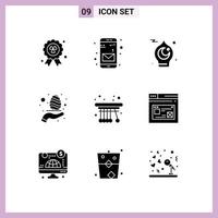 Set of 9 Modern UI Icons Symbols Signs for physics movement mosque care hand Editable Vector Design Elements