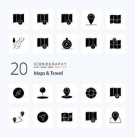 20 Maps  Travel Solid Glyph icon Pack like pin gps map map check in vector