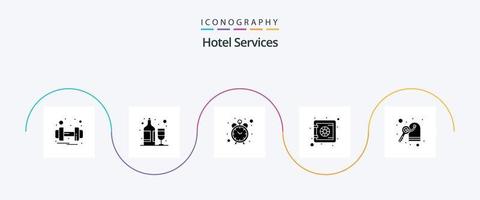 paquete de iconos de glifo 5 de servicios de hotel que incluye . llave. alarma. hotel. seguro vector