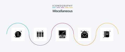 paquete de iconos de glifo 5 misceláneo que incluye libro. computadora. correo electrónico abierto. Email vector