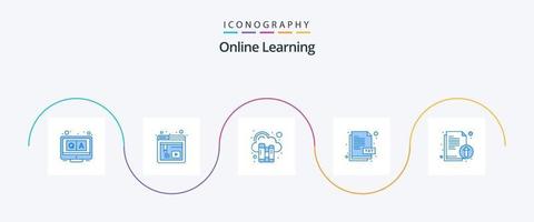 Online Learning Blue 5 Icon Pack Including upload. study. digital. document. txt vector