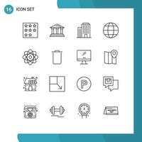 Modern Set of 16 Outlines and symbols such as atom globe court environment house Editable Vector Design Elements