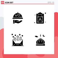 Set of 4 Commercial Solid Glyphs pack for dish arrow heart font email Editable Vector Design Elements