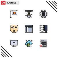 Mobile Interface Filledline Flat Color Set of 9 Pictograms of left communication cloud face angry Editable Vector Design Elements