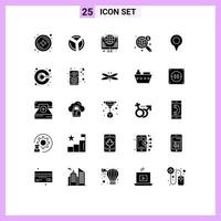 Modern Set of 25 Solid Glyphs and symbols such as location world hosting wide search Editable Vector Design Elements