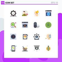 Pack of 16 creative Flat Colors of search engine campaign webpage seo Editable Pack of Creative Vector Design Elements