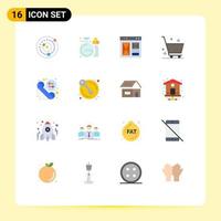 16 Thematic Vector Flat Colors and Editable Symbols of shopping delete study cart page Editable Pack of Creative Vector Design Elements