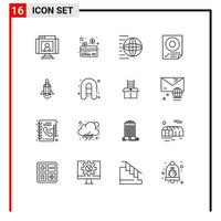 16 Thematic Vector Outlines and Editable Symbols of paper mark delivery data transport Editable Vector Design Elements