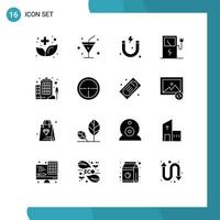 Mobile Interface Solid Glyph Set of 16 Pictograms of badge company magnet enterprise station Editable Vector Design Elements