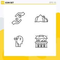 Line Pack of 4 Universal Symbols of care scene help landscape human Editable Vector Design Elements