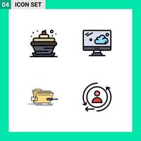 Modern Set of 4 Filledline Flat Colors Pictograph of bakery skrewdriver cupcake food technology technical Editable Vector Design Elements