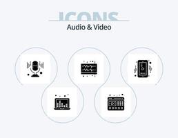 Audio And Video Glyph Icon Pack 5 Icon Design. mobile. wave. mic. volume. music vector