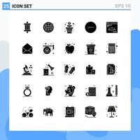 Universal Icon Symbols Group of 25 Modern Solid Glyphs of error develop growth multimedia media Editable Vector Design Elements