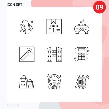 conjunto de esquema de interfaz móvil de 9 pictogramas de retoque fotógrafo programación foto xbox elementos de diseño vectorial editables vector